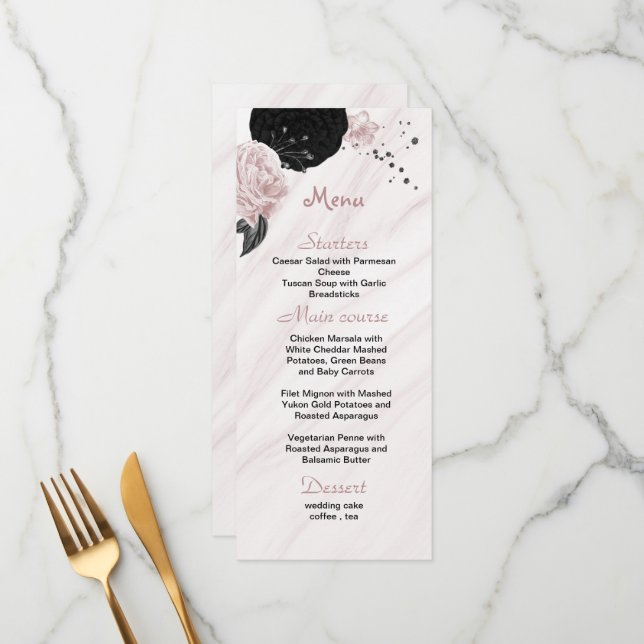 pink and black floral wedding menu (Front/Back In Situ)