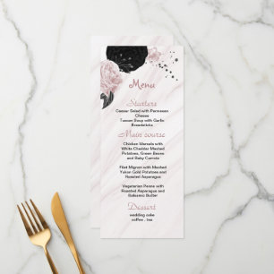 pink and black floral wedding menu