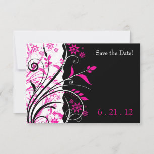 Pink and Black Floral Wedding Save the Date Cards