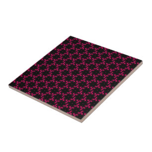 Pink and Black Flower Cluster Tile