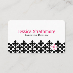 Pink and Black Flower Geometric Pattern Business Card
