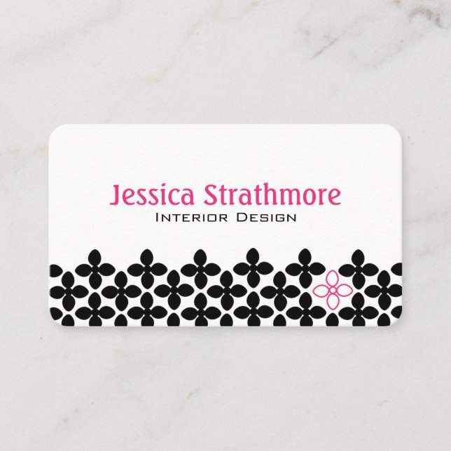 Pink and Black Flower Geometric Pattern Business Card (Front)