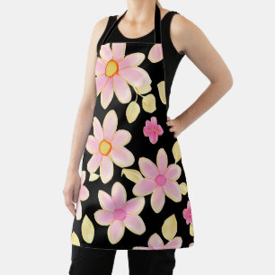 Pink and Black Flower Pattern Apron