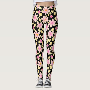 Pink and Black Flower Pattern  Leggings