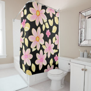Pink and Black Flower Pattern  Shower Curtain