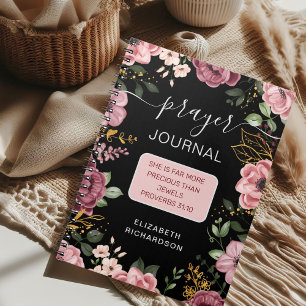 Pink and black flower prayer journal notebook