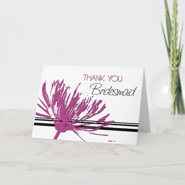Pink and Black Flower Thank You Bridesmaid Card (Front)