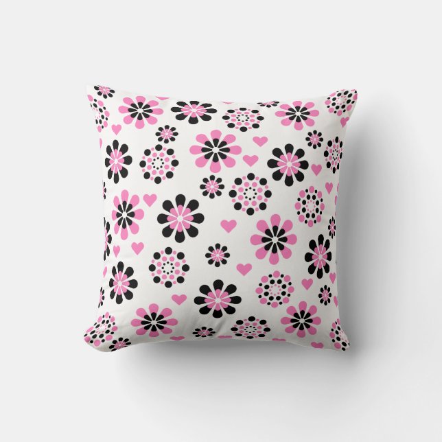Pink and Black Flowers Cushion (Front)
