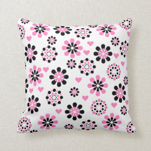 Pink and Black Flowers Cushion