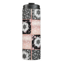 Pink and Black Flowers Patchwork Pattern