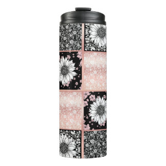 Pink and Black Flowers Patchwork Pattern Thermal Tumbler