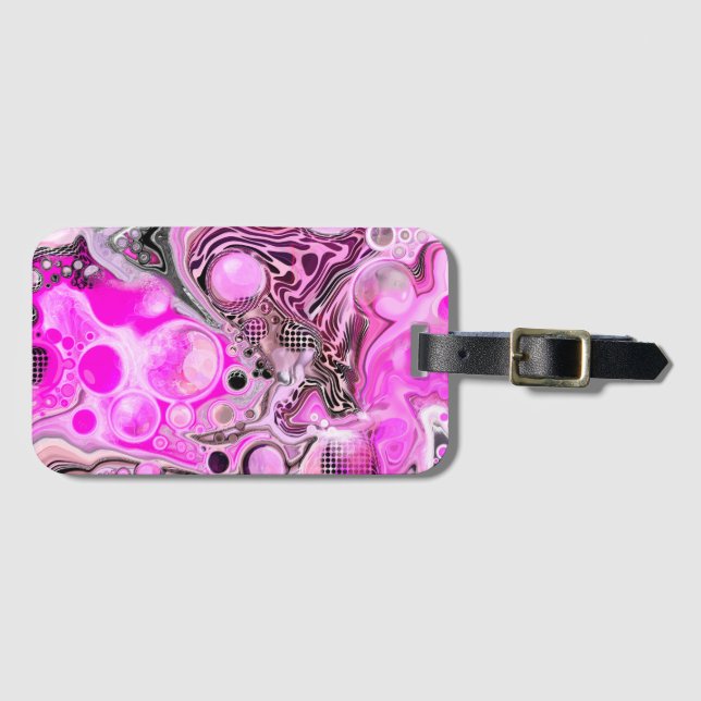 Pink and Black Fluid Art   Luggage Tag (Front Horizontal)