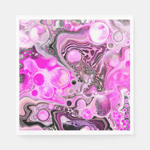 Pink and Black Fluid Art Pour Painting Effect  Napkin