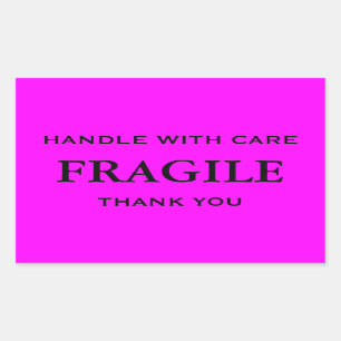 Pink and Black Fragile Handle with Care Thank you. Rectangular Sticker