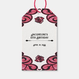 Pink and Black Gated Rose Princess Birthday Gift Tags