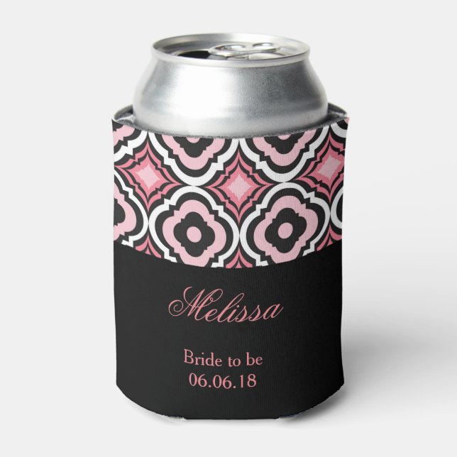 Pink and Black Geometric Pattern Can Cooler (Can Front)