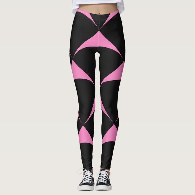 Pink and Black Geometric Pattern Leggings (Front)