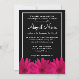 Pink and Black Gerbera Daisy Bat Mitzvah Invitation