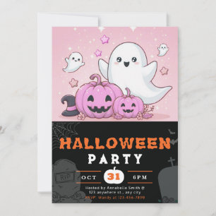 Pink and Black Ghosts Pumpkins Halloween Invitation