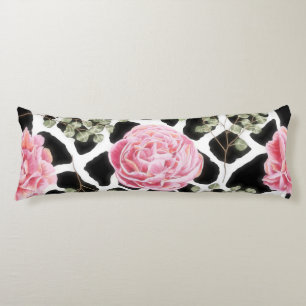 Pink and Black Giraffe Pattern and Flowers Body Cushion