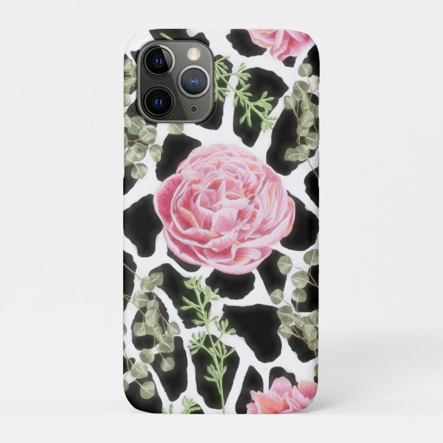 Pink and Black Giraffe Pattern and Flowers Case-Mate iPhone Case (Back)
