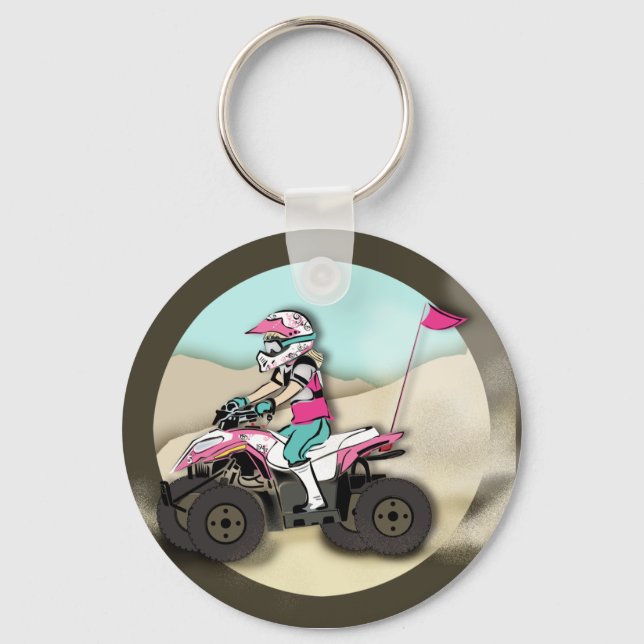 Pink and Black Girl ATV Rider Key Ring (Front)