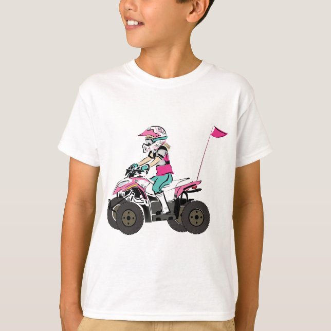Pink and Black Girl ATV Rider T-Shirt (Front)