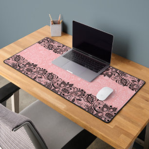 Pink and black girly lace desk mat