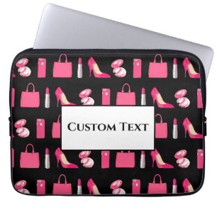 Pink and black girly things design laptop sleeve