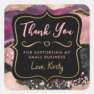 Pink and Black Glitter Agate Small Business Square Sticker