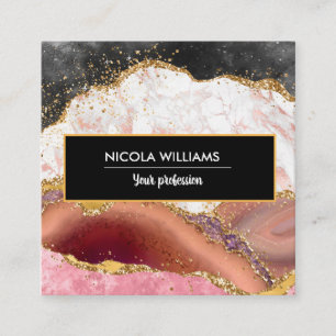 Pink and Black Glitter Marble Agate Square Business Card