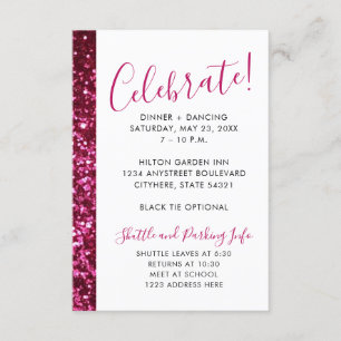 Pink and Black Glitter Mitzvah Reception Enclosure Card