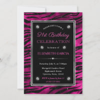 Pink and Black Glitter Tiger Stripes 21st Birthday