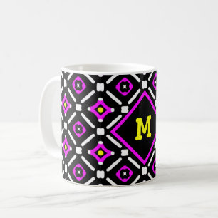 Pink and Black God's Eye Pattern Monogram Coffee Mug