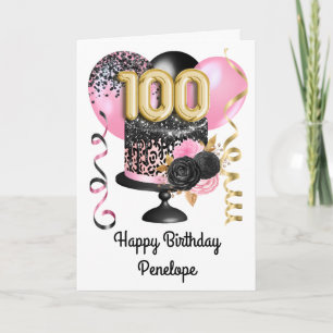 Pink and Black Gold 100th Birthday Card