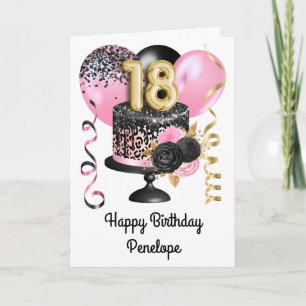 Pink and Black Gold 18th Birthday Card
