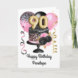 Pink and Black Gold 90th Birthday Card