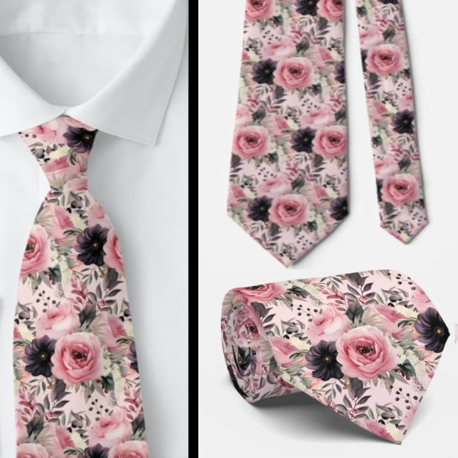 Pink and Black Goth Flowers Floral Tie (Creator Uploaded)