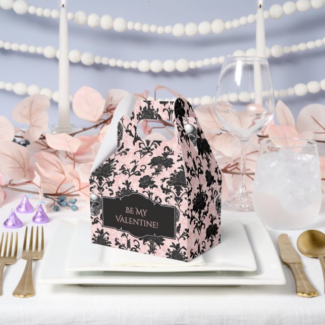 Pink and Black Goth Skulls and Roses  Favor Boxes (Wedding)