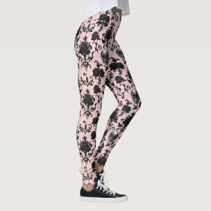 Pink and Black Goth Skulls and Roses  Leggings