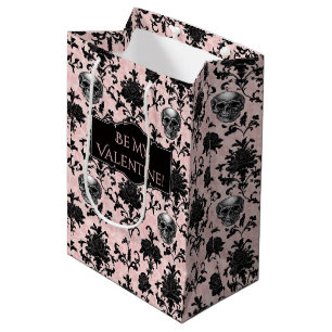 Pink and Black Goth Skulls and Roses  Medium Gift Bag