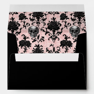 Pink and Black Goth Skulls and Roses Personalise Envelope