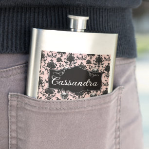Pink and Black Goth Skulls and Roses Personalised Hip Flask