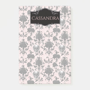 Pink and Black Goth Skulls and Roses Personalized  Post-it Notes