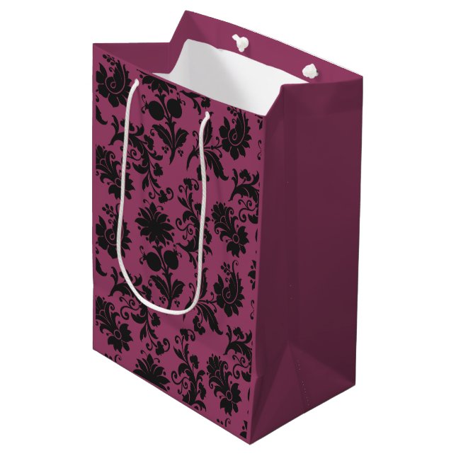 Pink and Black Gothic Flowers Pattern Halloween Medium Gift Bag (Front Angled)