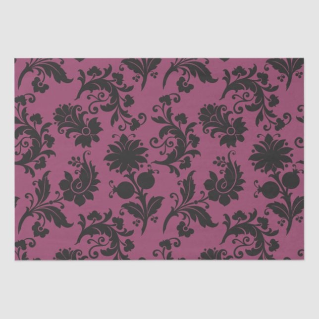 Pink and Black Gothic Flowers Pattern Halloween Tissue Paper (Front)