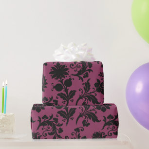 Pink and Black Gothic Flowers Pattern Halloween Wrapping Paper