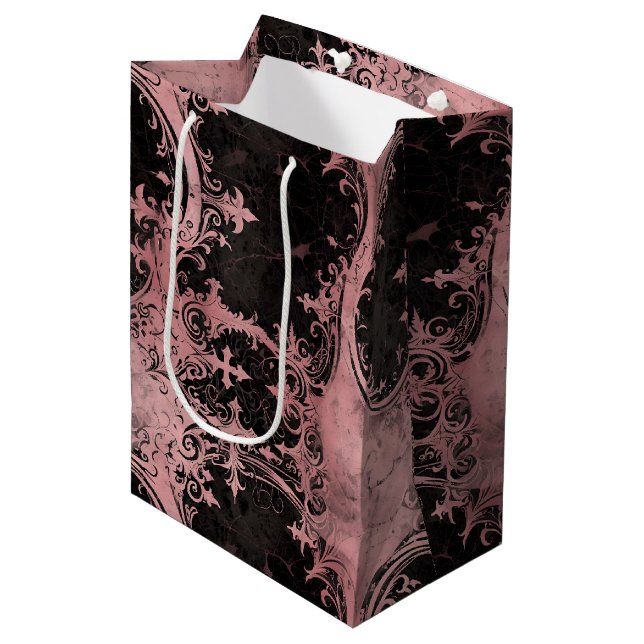 Pink and Black Gothic Grunge Medium Gift Bag (Front Angled)