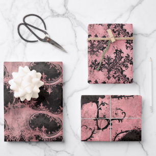 Pink and Black Gothic Grunge Wrapping Paper Sheet