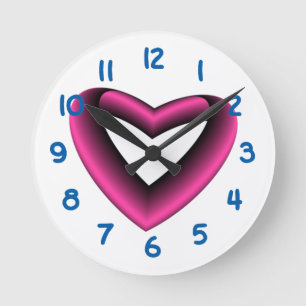 Pink and Black Gradient Heart Round Clock